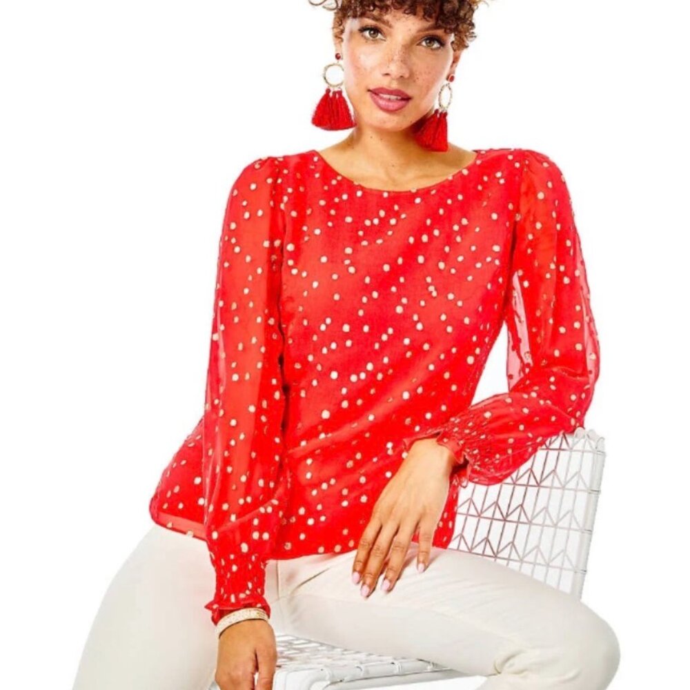 NWT Lilly Pulitzer Idina Silk Top Ruby Red Size XL